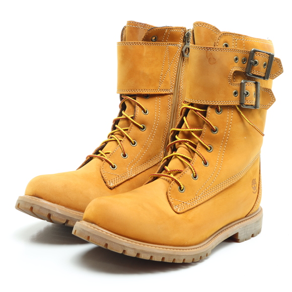 Timberland Mid-Calf Double Strap Leather Lace Up Boots Women 11 Tan - Picture 8 of 17